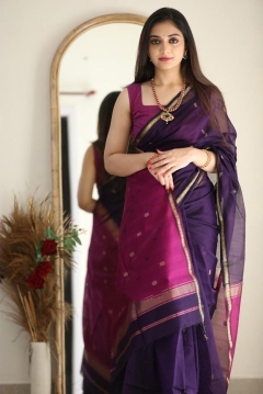 Purple linen saree